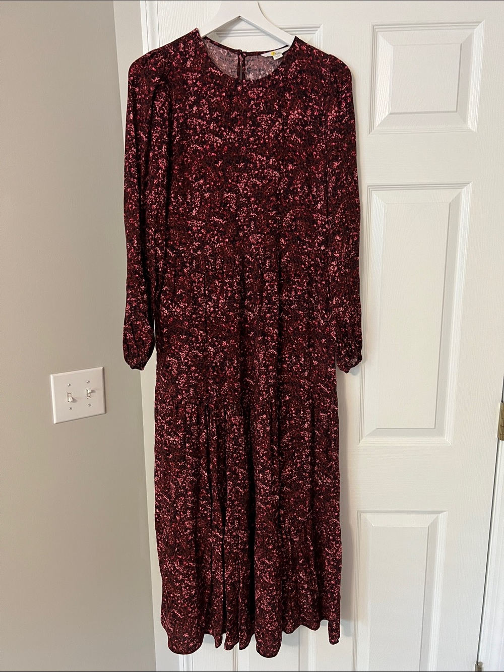 Boden Burgundy Floral Long-Sleeve Midi Dress